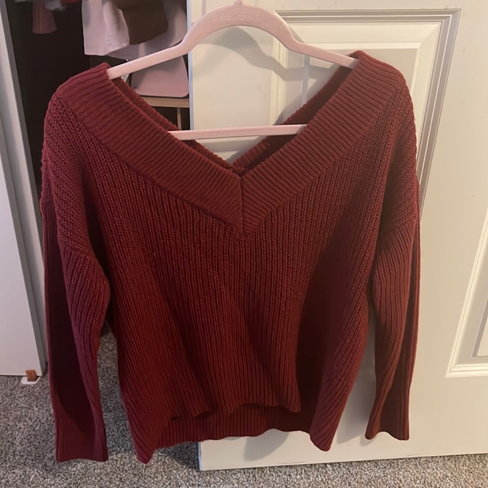 Dark Red/Wine Off-The-Shoulder Sweater - Perfect for fall!!